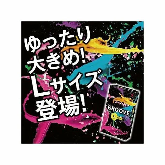 岡本GROOVE加潤貼身大碼安全套6片裝 包裝盒正面細節展示 雙層果凍潤滑技術