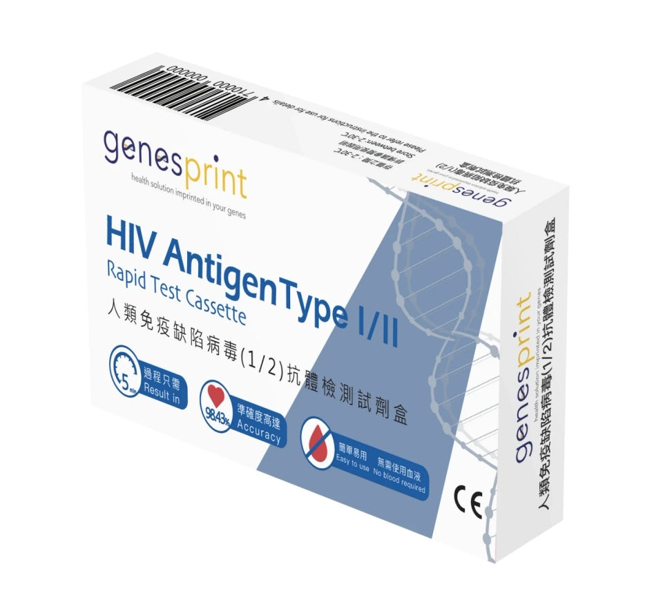 GenesPrint 人類免疫缺陷病毒（HIV）I/II型 抗體檢測試劑盒｜5 分鐘快速檢測｜無需血液｜CE 歐盟認證