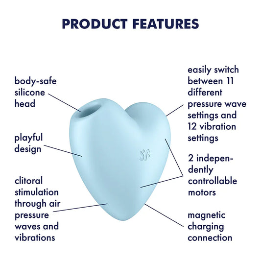 Satisfyer Cutie Heart 吸吮陰蒂震動器｜Air Pulse 空氣脈衝二合一愛心魔餅（天藍） - Luvlab