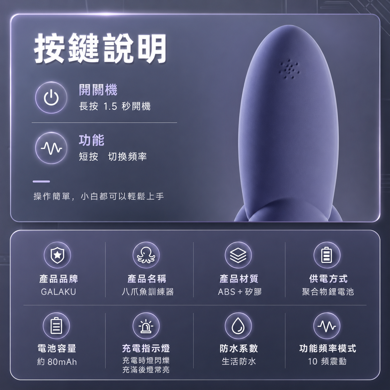 GALAKU 元氣八爪魚｜男士龜頭降敏訓練器 ｜10頻震動延時鍛鍊 - Luvlab