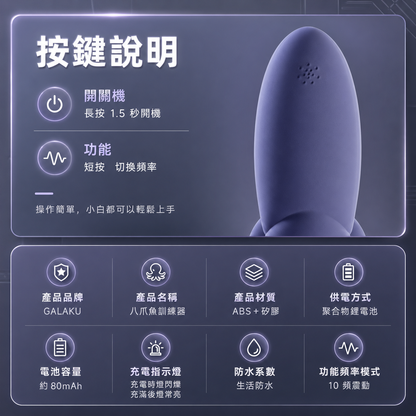 GALAKU 元氣八爪魚｜男士龜頭降敏訓練器 ｜10頻震動延時鍛鍊 - Luvlab