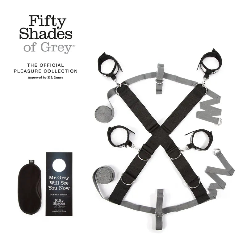 Fifty Shades of Grey Keep Still 十字床上捆绑套装｜官方授权约束套件｜黑银色