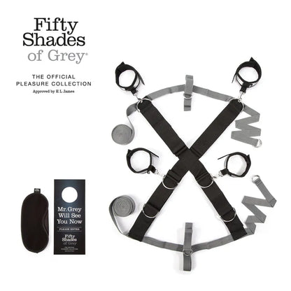Fifty Shades of Grey Keep Still 十字床上捆绑套装｜官方授权约束套件｜黑银色