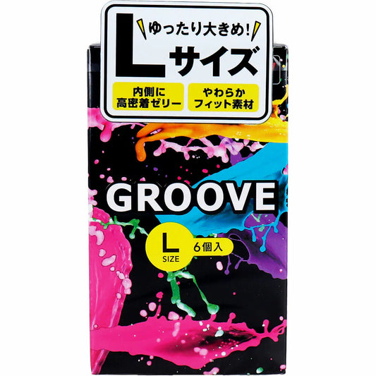 岡本GROOVE加潤貼身大碼安全套6片裝 包裝盒正面展示 雙層果凍潤滑技術